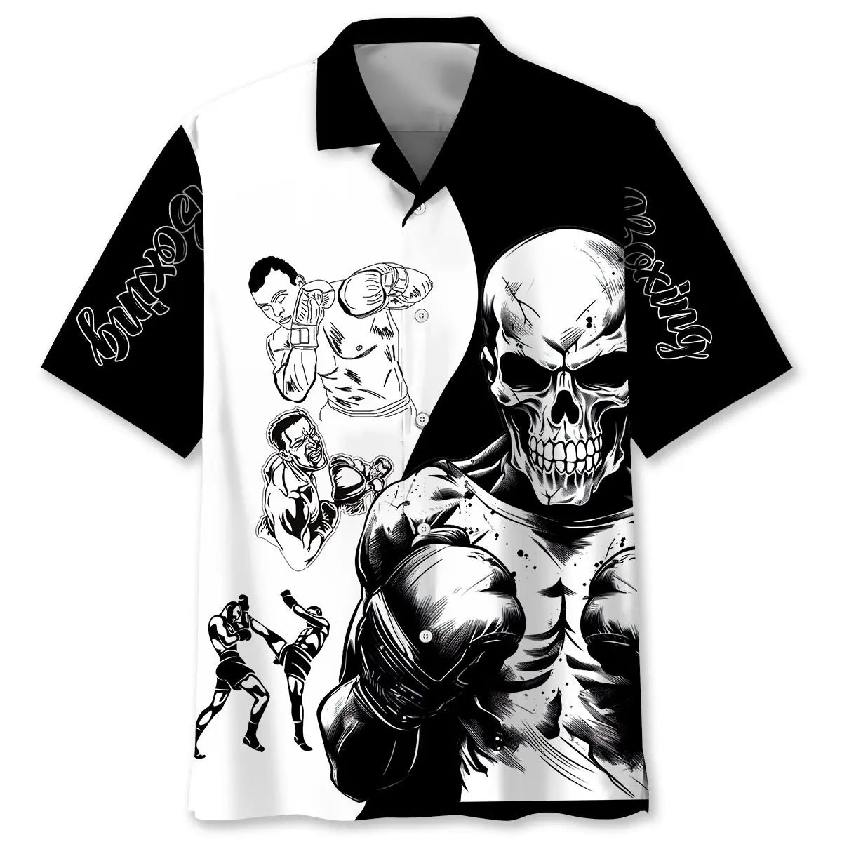 Boxing Skull Hawaiian Shirt For Coastal Travel, Casual Events, And Comfortable Summer Wear