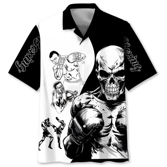 Boxing Skull Hawaiian Shirt For Coastal Travel, Casual Events, And Comfortable Summer Wear