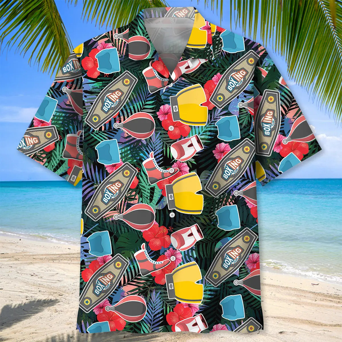 Tropical Boxing Hawaiian Shirt For Summer Vacation, Beach Travel, And Casual Wear