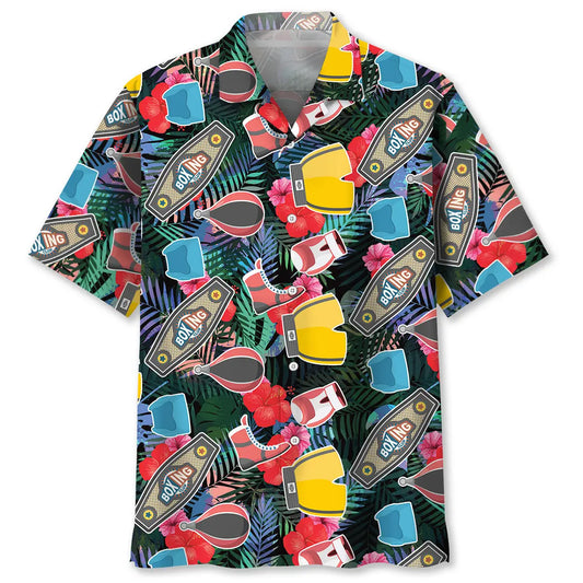 Tropical Boxing Hawaiian Shirt For Summer Vacation, Beach Travel, And Casual Wear