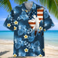 American Tropical Boxing Blue Hawaiian Shirt For Coastal Travel, Casual Events, And Comfortable Summer Wear