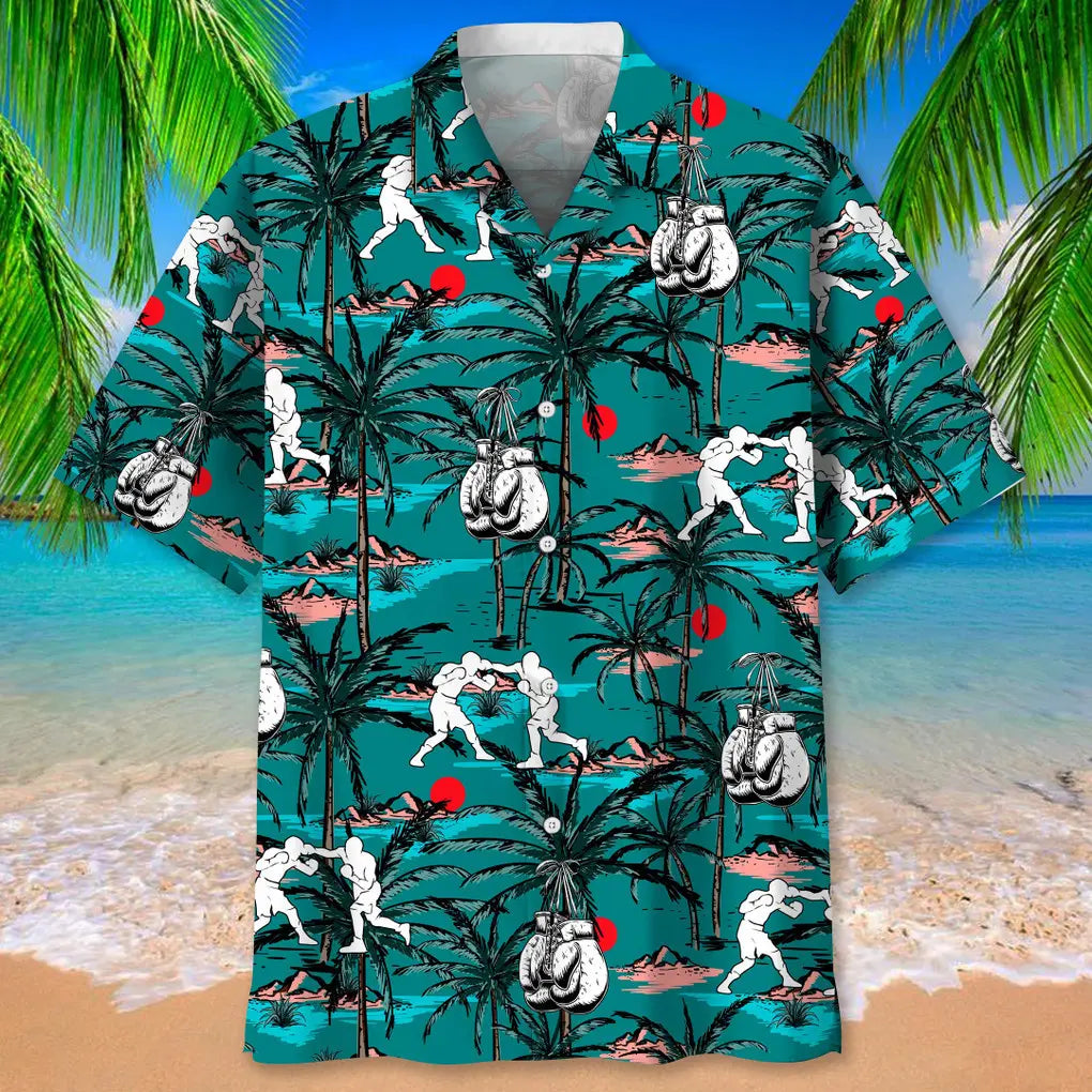 Vintage Boxing Hawaiian Shirt For Resort Trips, Coastal Parties, And Warm Weather Style