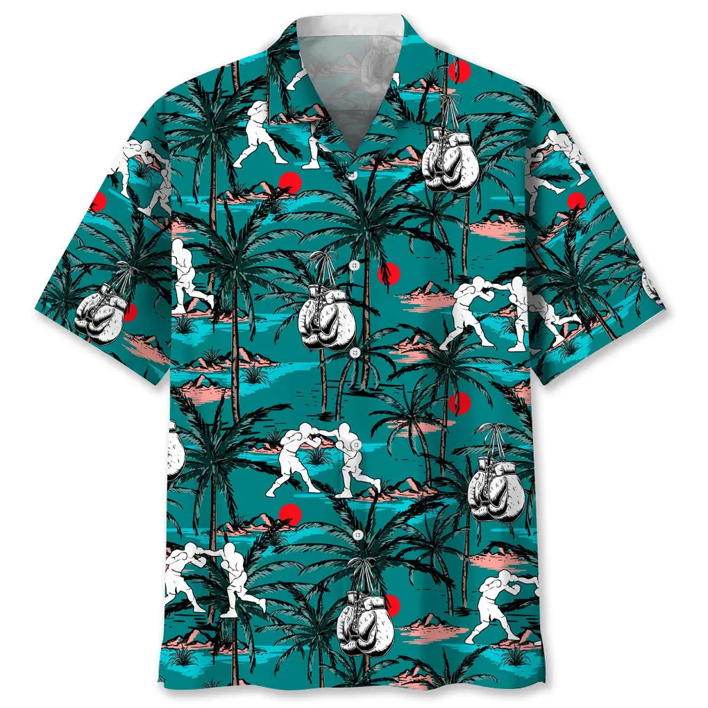 Vintage Boxing Hawaiian Shirt For Resort Trips, Coastal Parties, And Warm Weather Style