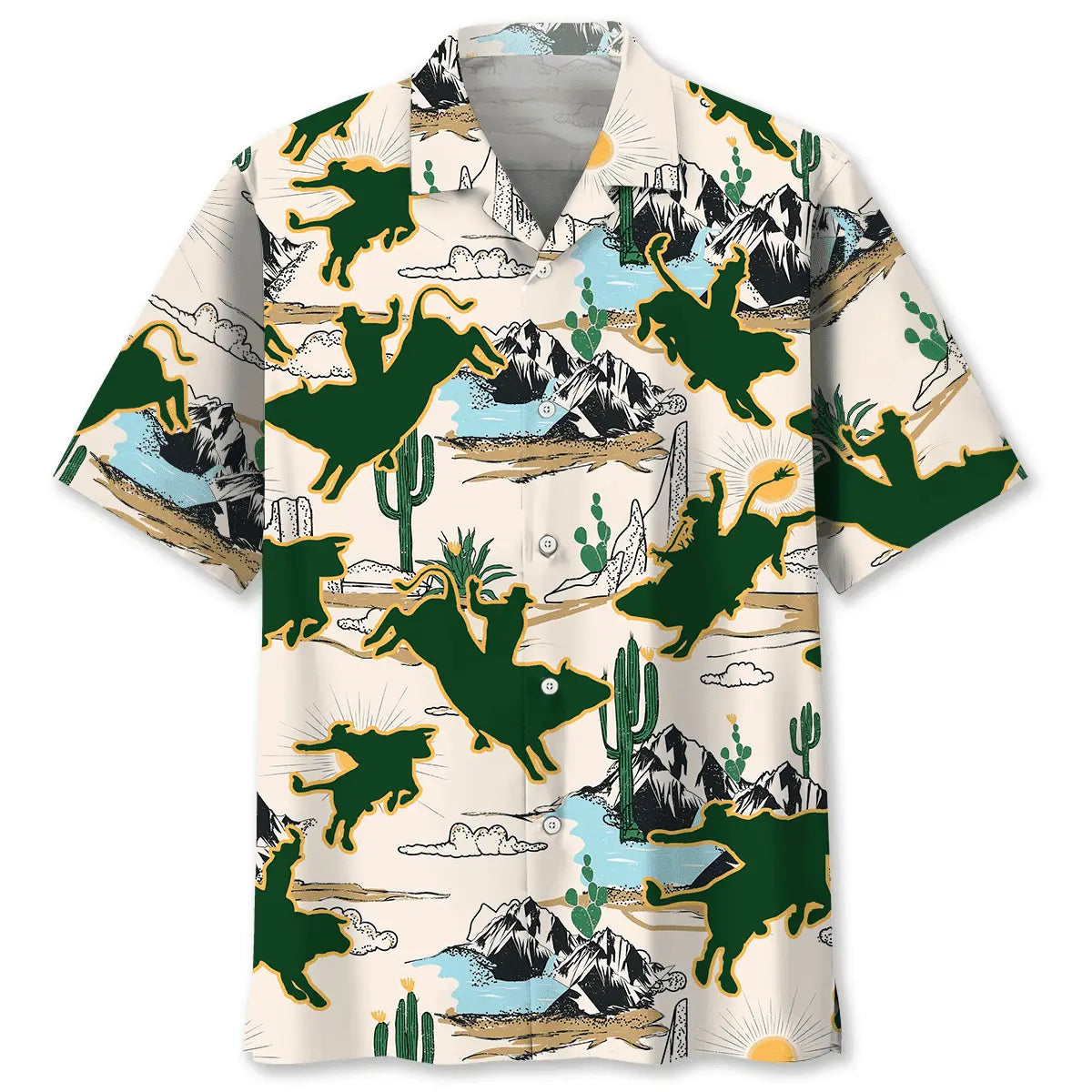 Bull Riding Desert Hawaiian Shirt For Summer Vacation, Beach Travel, And Casual Wear