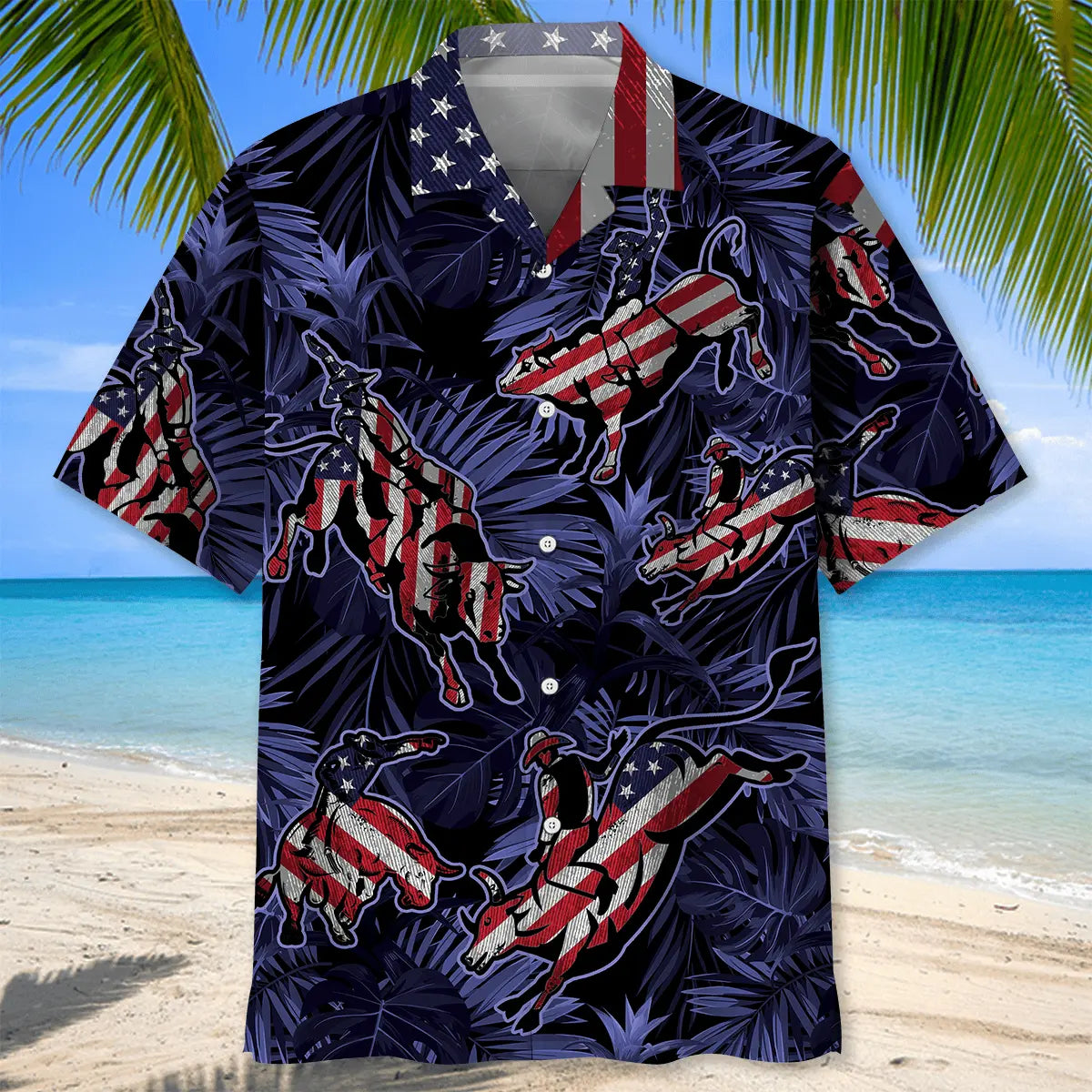 Tropical Bull Riding Hawaiian Shirt For Island Vacations, Resort Wear, And Relaxed Seasonal Style