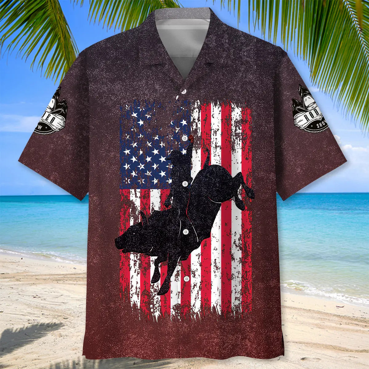 American Bull Riding Hawaiian Shirt For Summer Celebrations, Resort Days, And Relaxed Everyday Wear