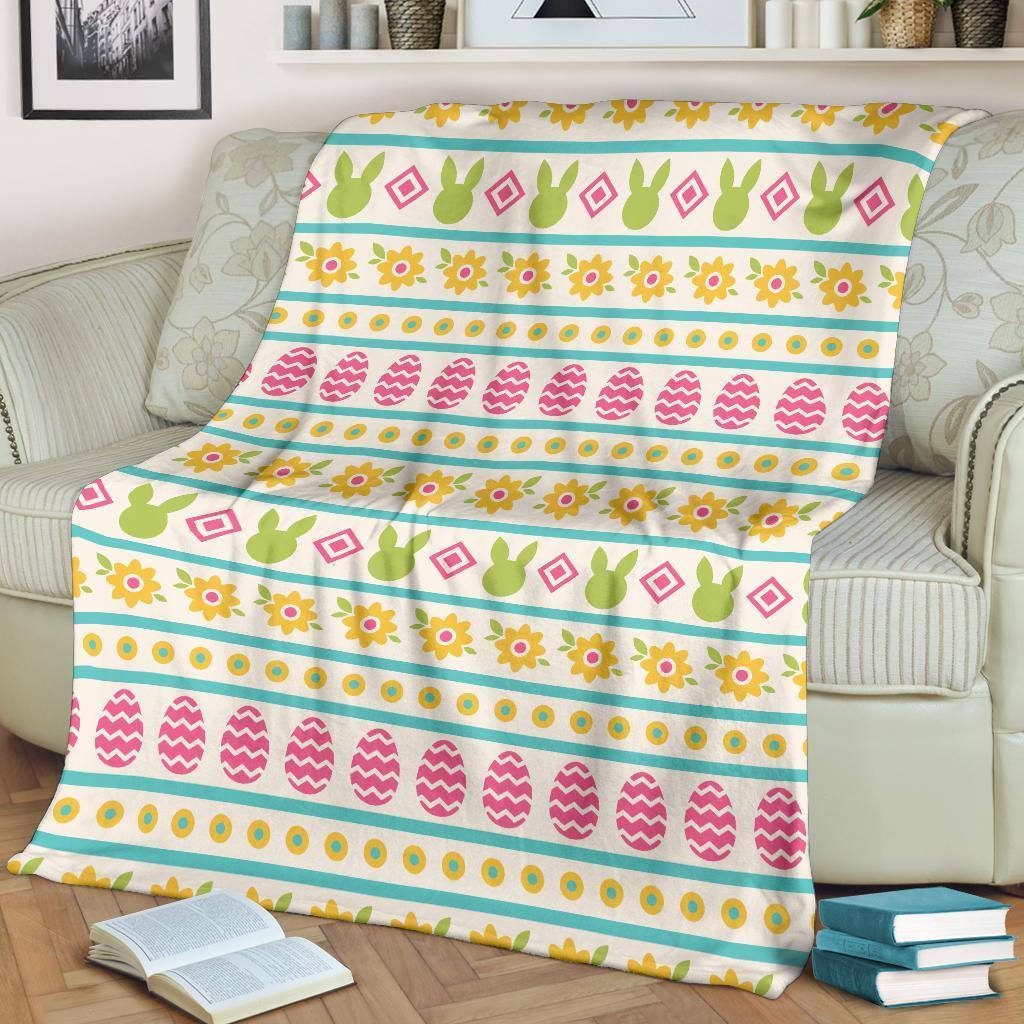 Easter Bunny Egg Pattern Flannel Blanket For Cozy Bedroom Sofa Decor