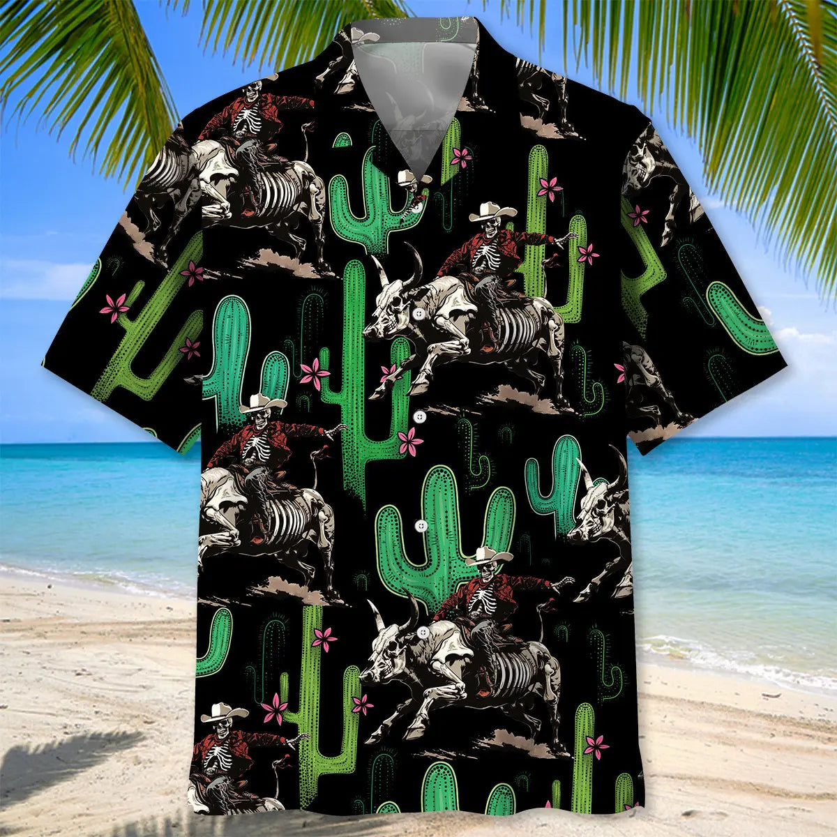Cactus Cowboy Riding Bull Hawaiian Shirt For Vacation Cruise, Summer Gathering, And Coastal Style