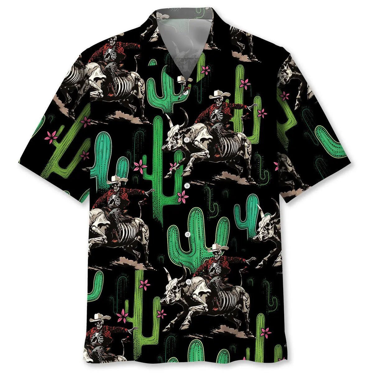 Cactus Cowboy Riding Bull Hawaiian Shirt For Beach Party And Casual Outdoor Style