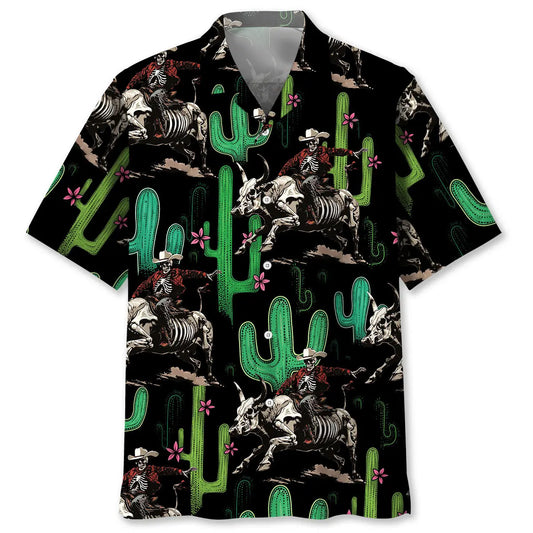 Cactus Cowboy Riding Bull Hawaiian Shirt For Beach Party And Casual Outdoor Style