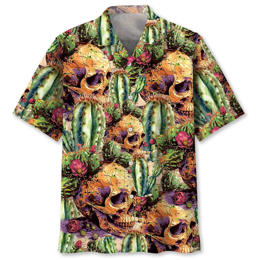 Cactus Skull Vintage Hawaiian Shirt For Coastal Festival, Island Getaway, And Weekend Wear