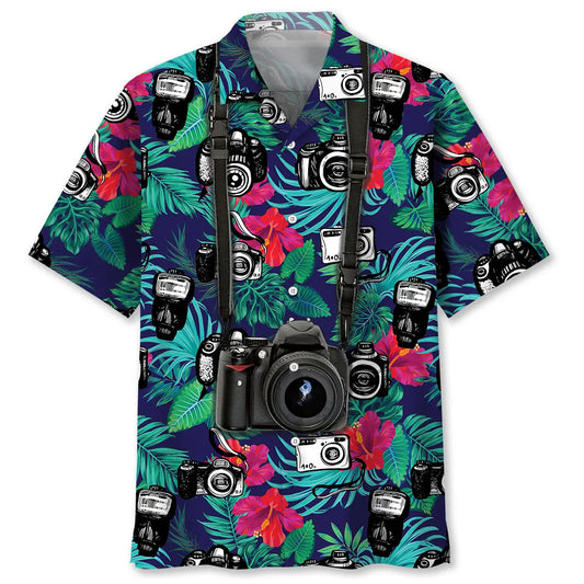 Tropical Camera Hawaiian Shirt For Hobby Lovers, Coastal Trips, And Relaxed Everyday Wear