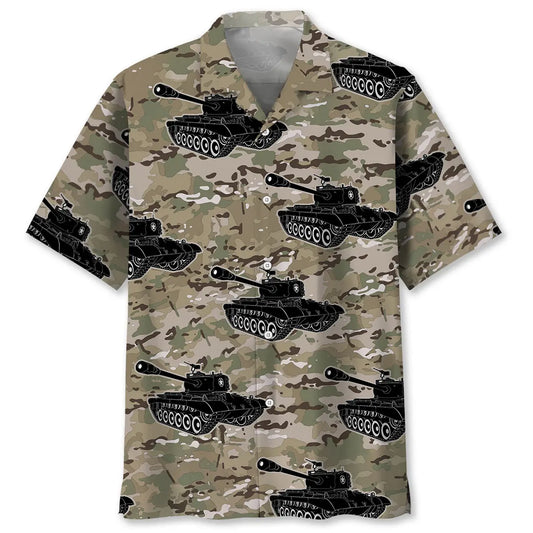 Camo Military Tank Hawaiian Shirt For Beach Days, Summer Outings, And Thoughtful Gift Giving