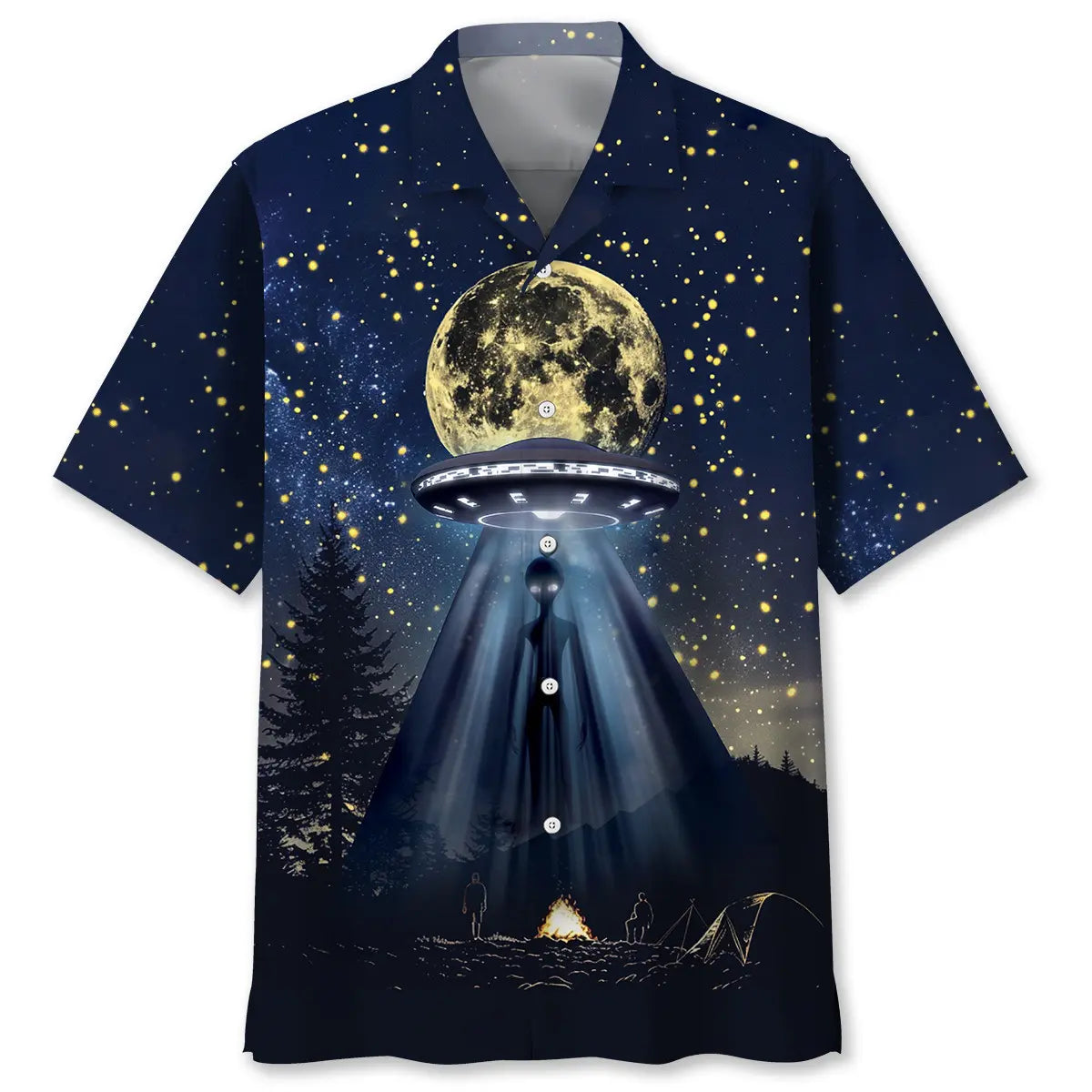 Camping Alien At Campsite Hawaiian Shirt For Seasonal Celebration, Relaxed Getaway, And Coastal Casual Wear