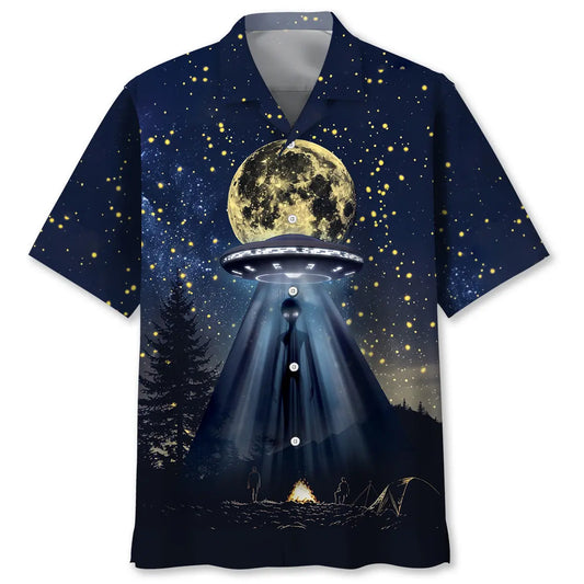 Camping Alien At Campsite Hawaiian Shirt For Seasonal Celebration, Relaxed Getaway, And Coastal Casual Wear