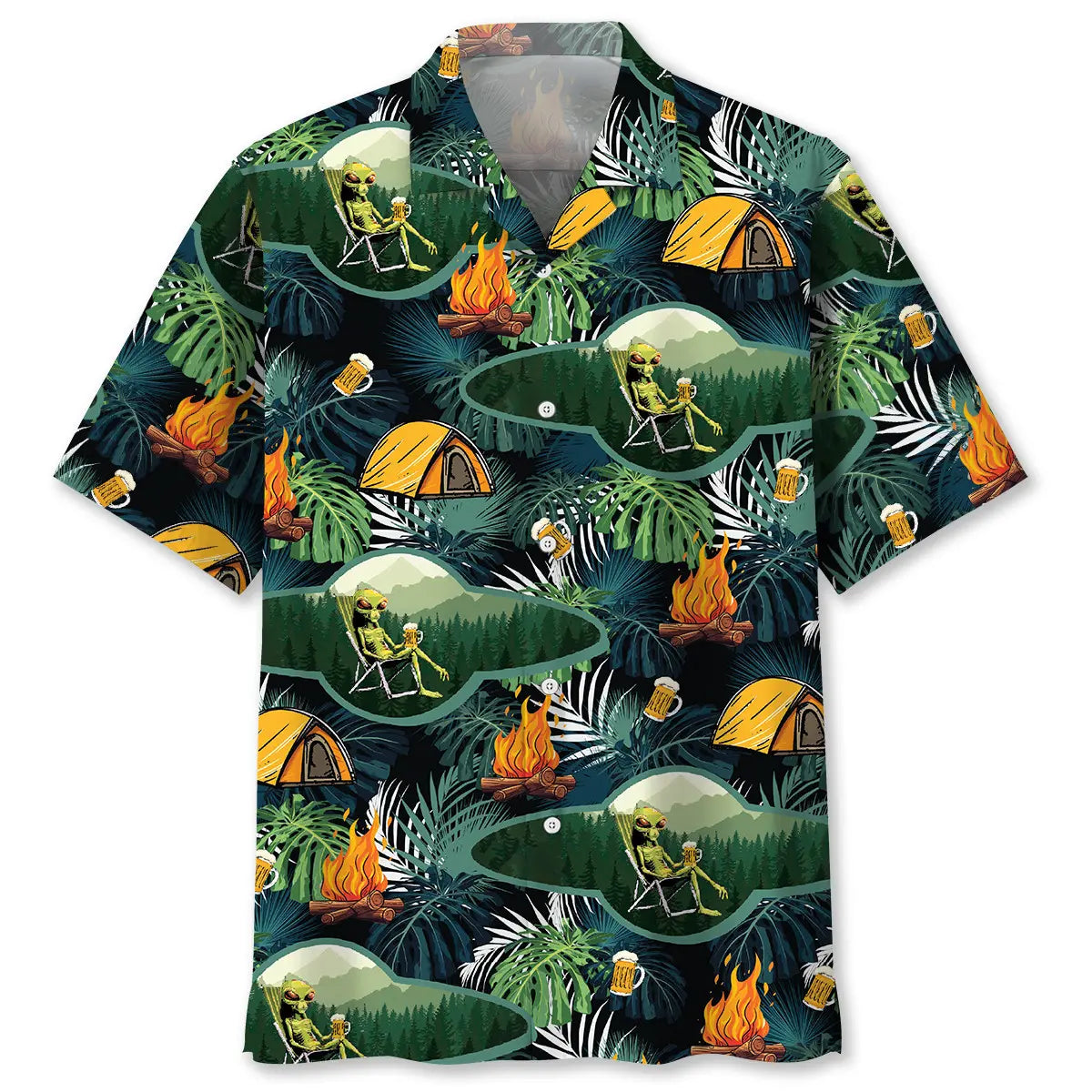 Camping Alien Relaxing Campfire Hawaiian Shirt For Family Vacation, Summer Gathering, And Travel Ready Style
