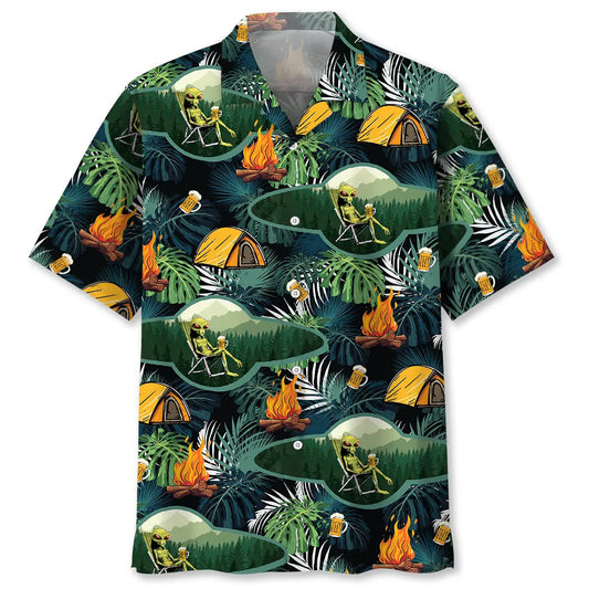 Camping Alien Relaxing Campfire Hawaiian Shirt For Family Vacation, Summer Gathering, And Travel Ready Style