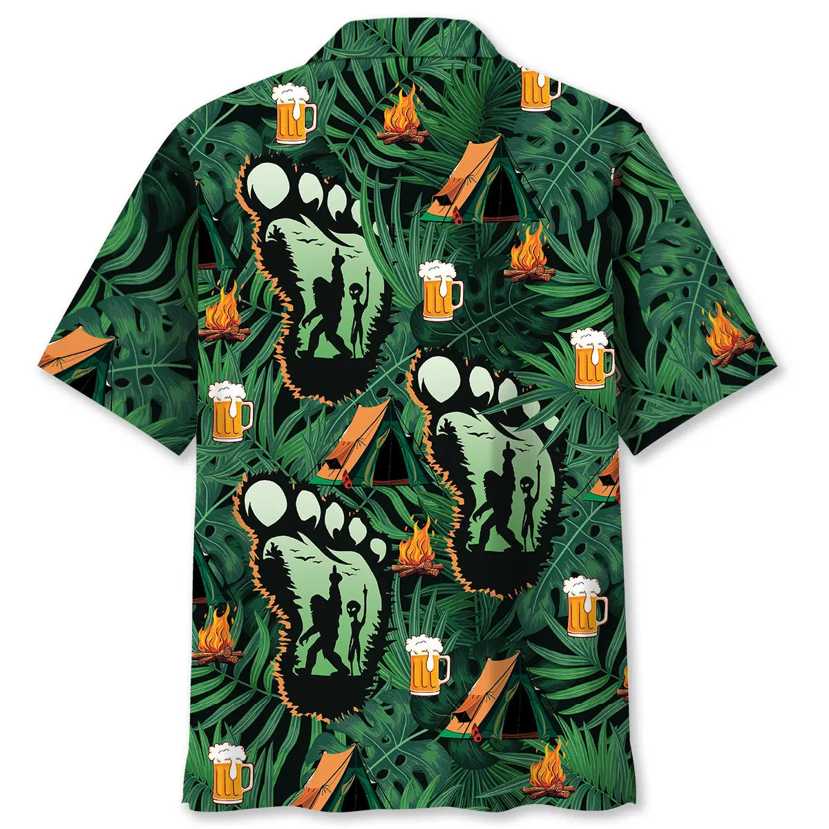 Camping Bigfoot Alien Fire Beer Hawaiian Shirt For Beach Days, Summer Outings, And Thoughtful Gift Giving