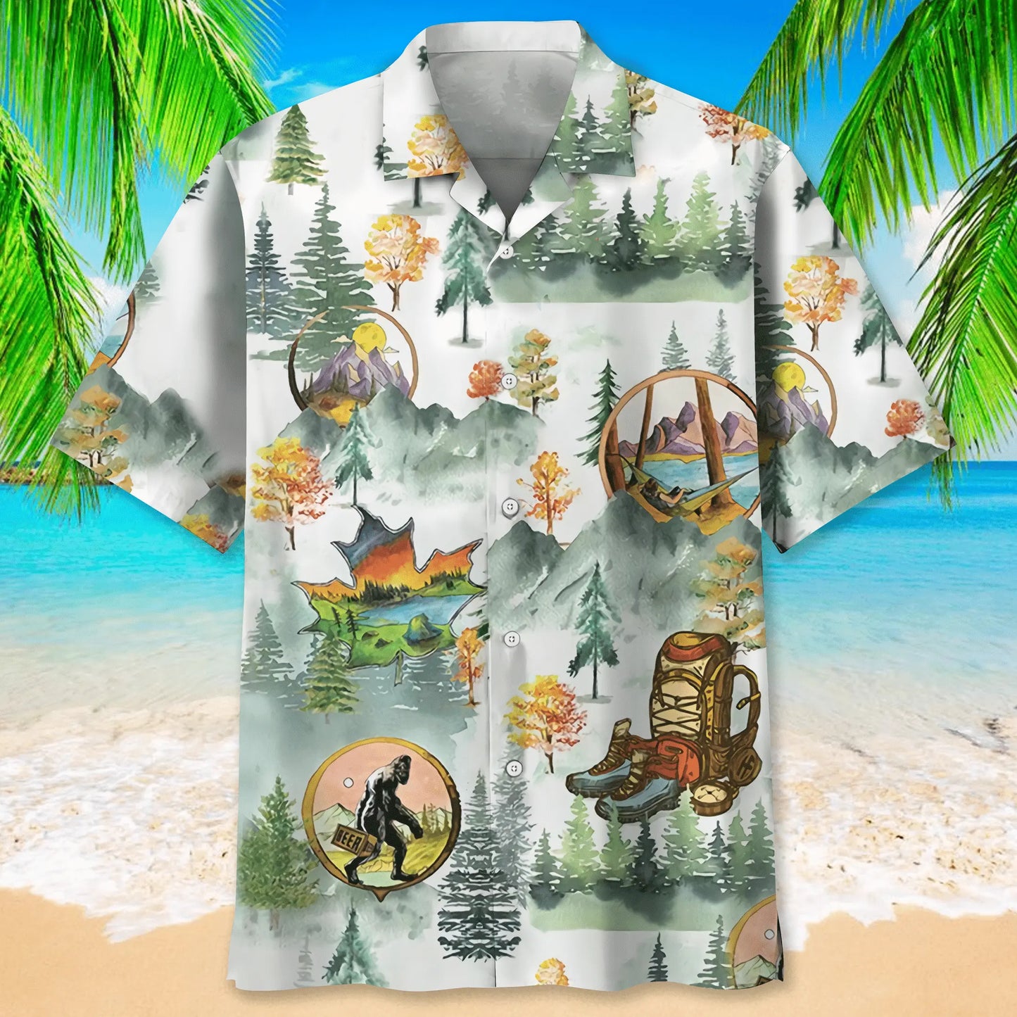 Camping Bigfoot Hawaiian Shirt For Resort Trips, Coastal Parties, And Warm Weather Style