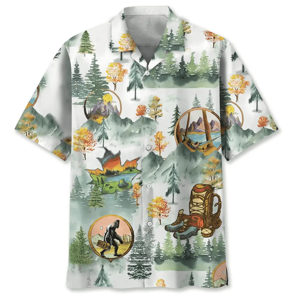 Camping Bigfoot Hawaiian Shirt For Resort Trips, Coastal Parties, And Warm Weather Style