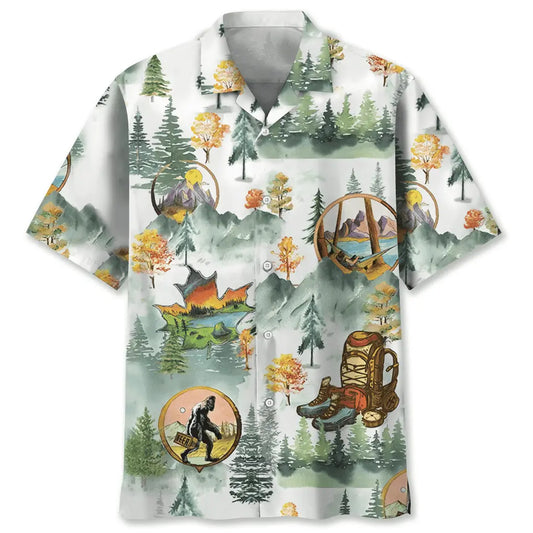 Camping Bigfoot Hawaiian Shirt For Resort Trips, Coastal Parties, And Warm Weather Style