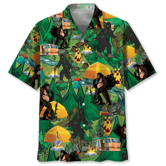 Camping Bigfoot Hawaiian Shirt For Resort Trips, Coastal Parties, And Warm Weather Style