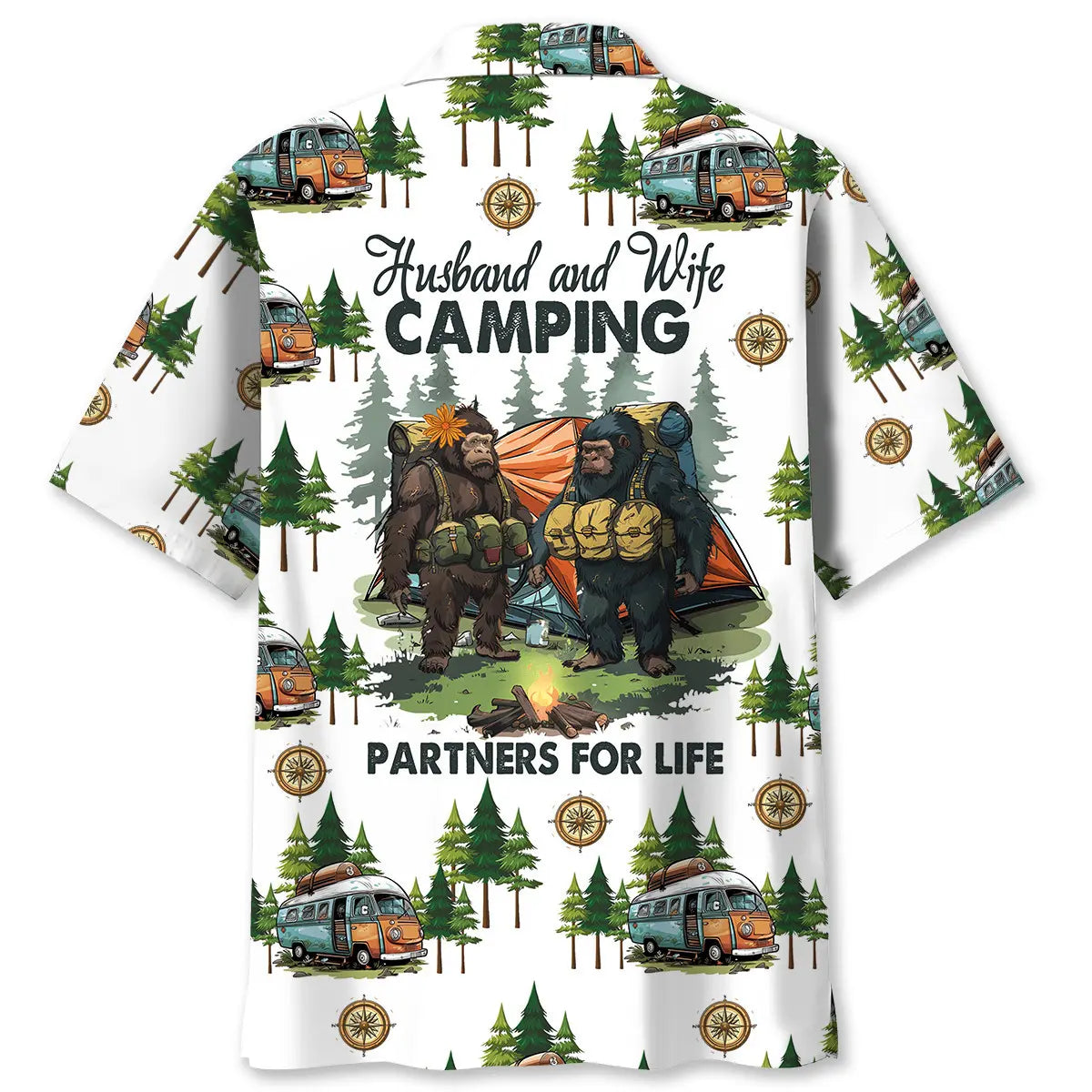 Camping Bigfoot Husband And Wife Hawaiian Shirt For Vacation Cruise And Everyday Comfort
