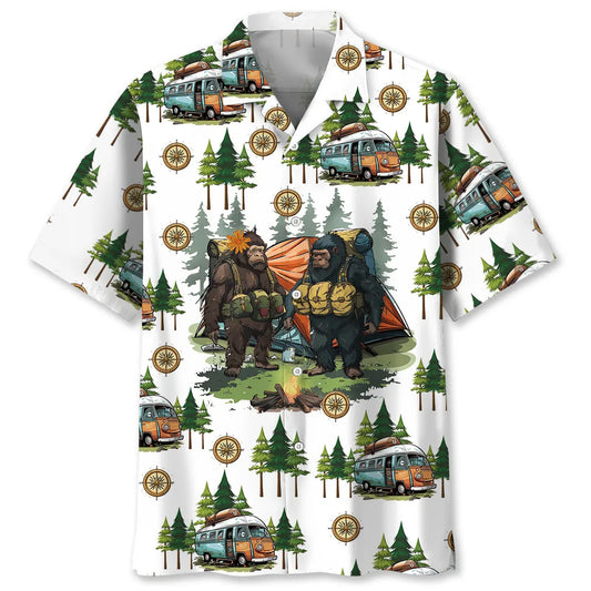 Camping Bigfoot Husband And Wife Hawaiian Shirt For Outdoor Event And Memorable Gifting
