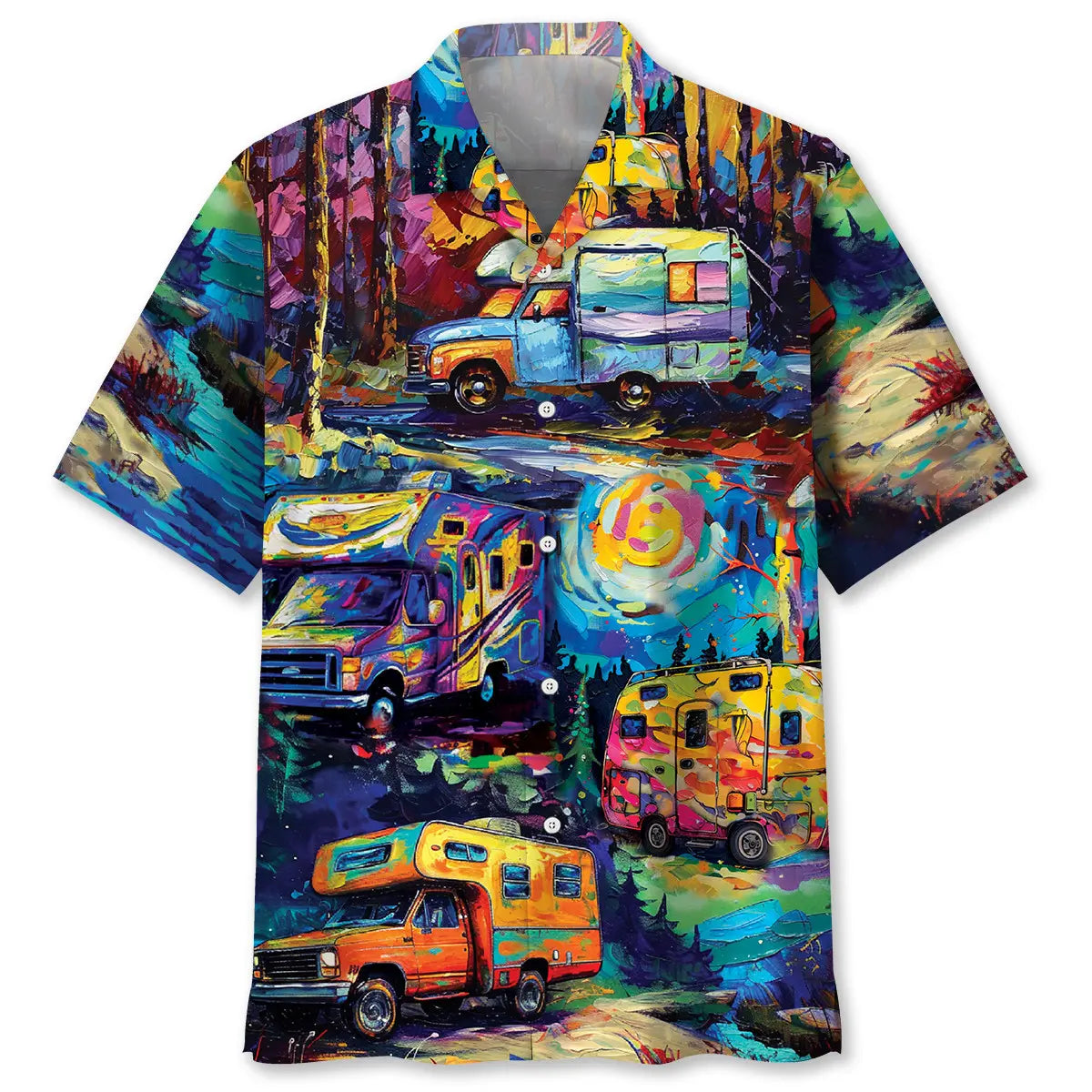 Camping Car Art Hawaiian Shirt For Resort Holiday, Summer Vacation, And Casual Wear