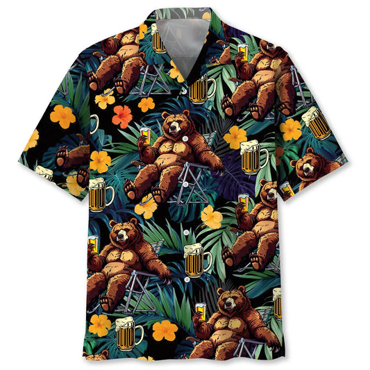 Camping Playful Bear Hawaiian Shirt For Summer Road Trip, Beach Party, And Warm Weather Fashion