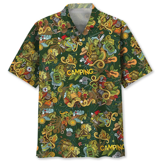 Camping Gear Hawaiian Shirt For Island Vacations, Resort Wear, And Relaxed Seasonal Style