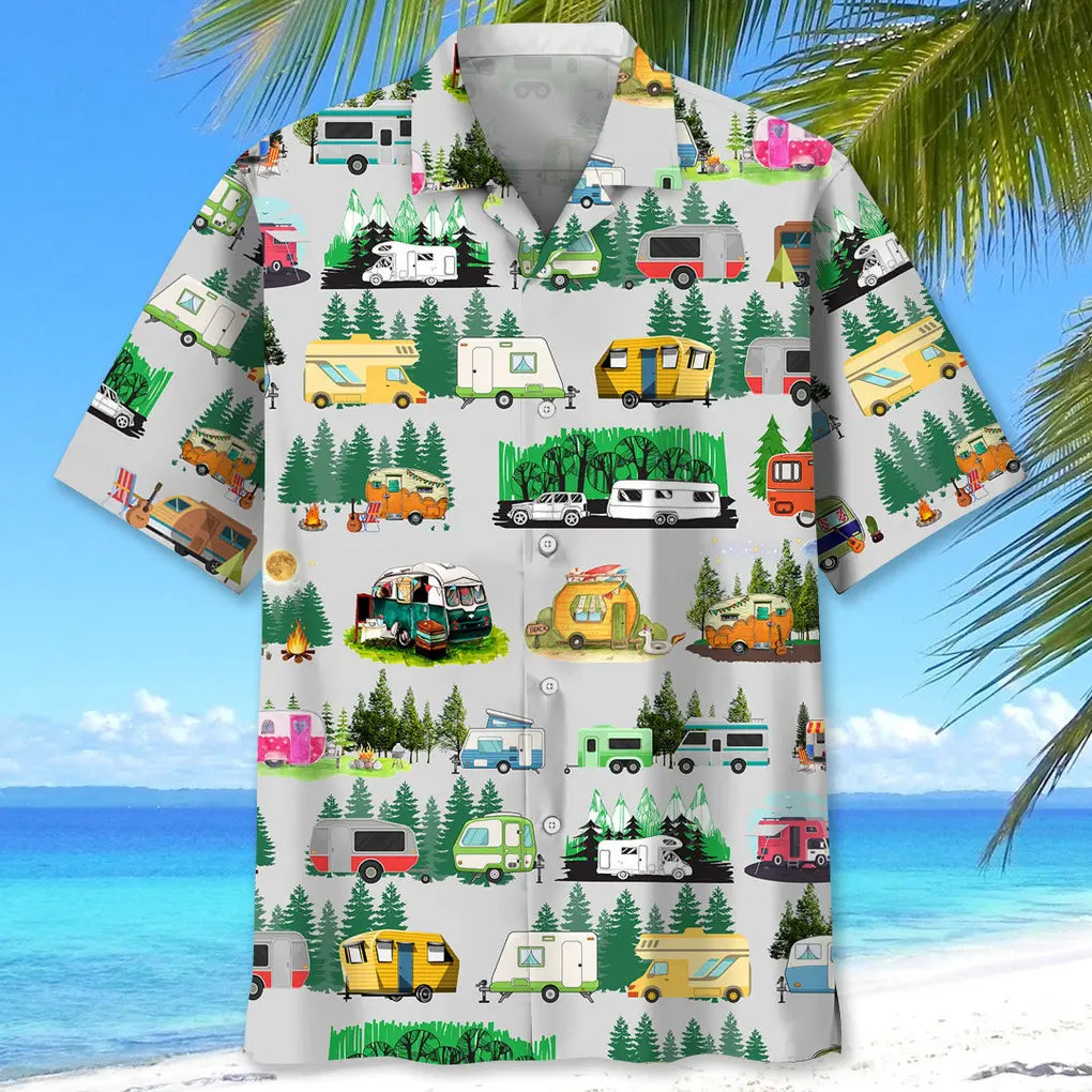 Camping Creative Pattern Hawaiian Shirt For Beach Days, Summer Outings, And Thoughtful Gift Giving