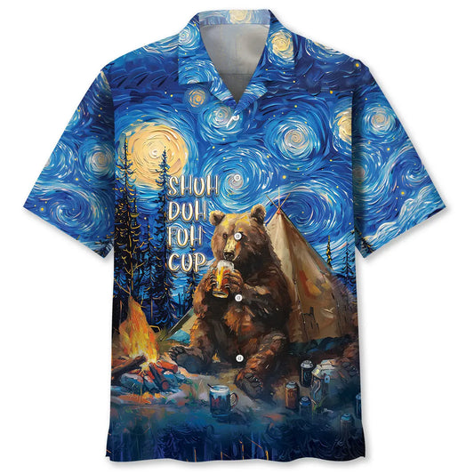 Camping Starry Sky Bear Hawaiian Shirt For Outdoor Relaxation, Island Trips, And Warm Weather Activities