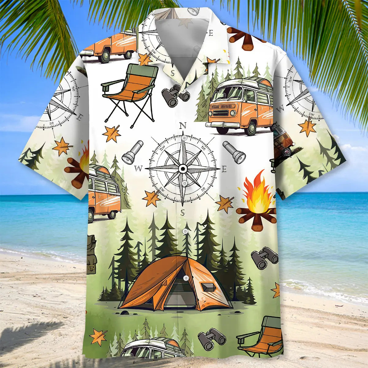Camping Tent Compass Hawaiian Shirt For Beach Party And Beachside Style