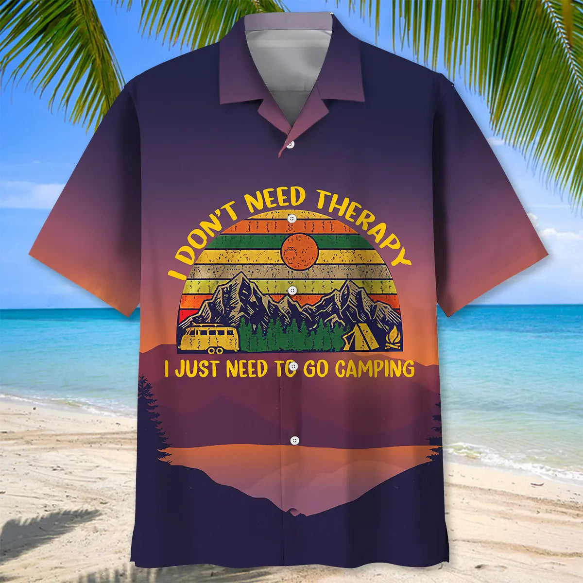 Vintage Camping Hawaiian Shirt For Coastal Travel, Casual Events, And Comfortable Summer Wear