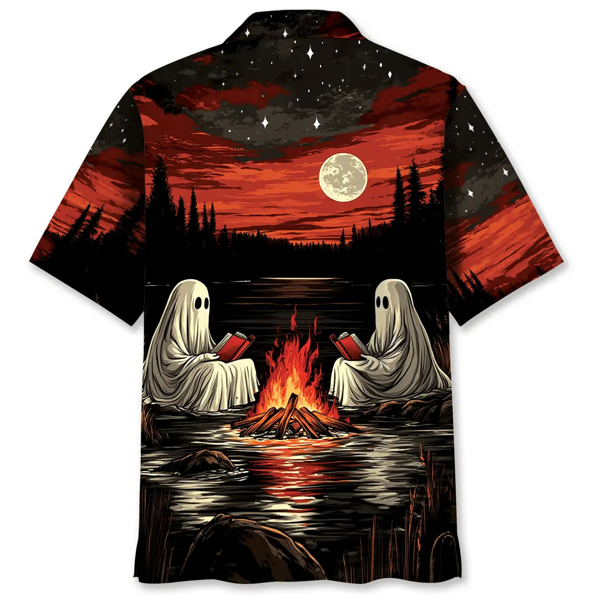 Camping Ghost Hawaiian Shirt For Autumn Gatherings, Coastal Outings, And Playful Holiday Style