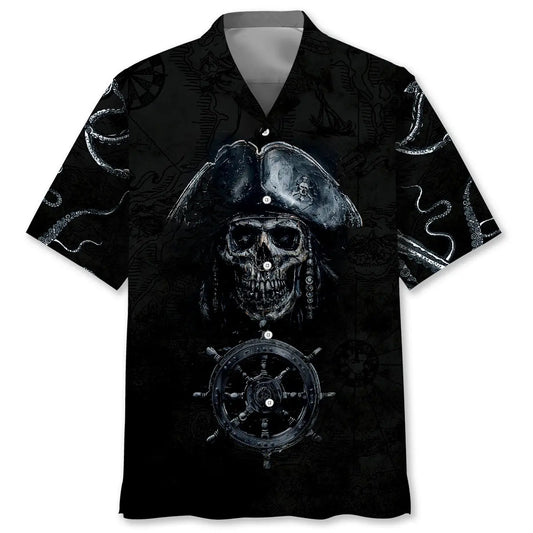 Captain Pirate Wheel Ship Hawaiian Shirt For Resort Trips, Coastal Parties, And Warm Weather Style