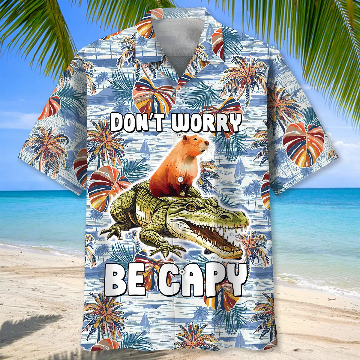 Cheerful Capybara Hawaiian Shirt For Summer Vacation, Beach Travel, And Casual Wear
