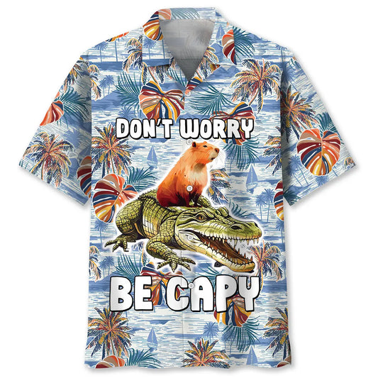 Cheerful Capybara Hawaiian Shirt For Summer Vacation, Beach Travel, And Casual Wear