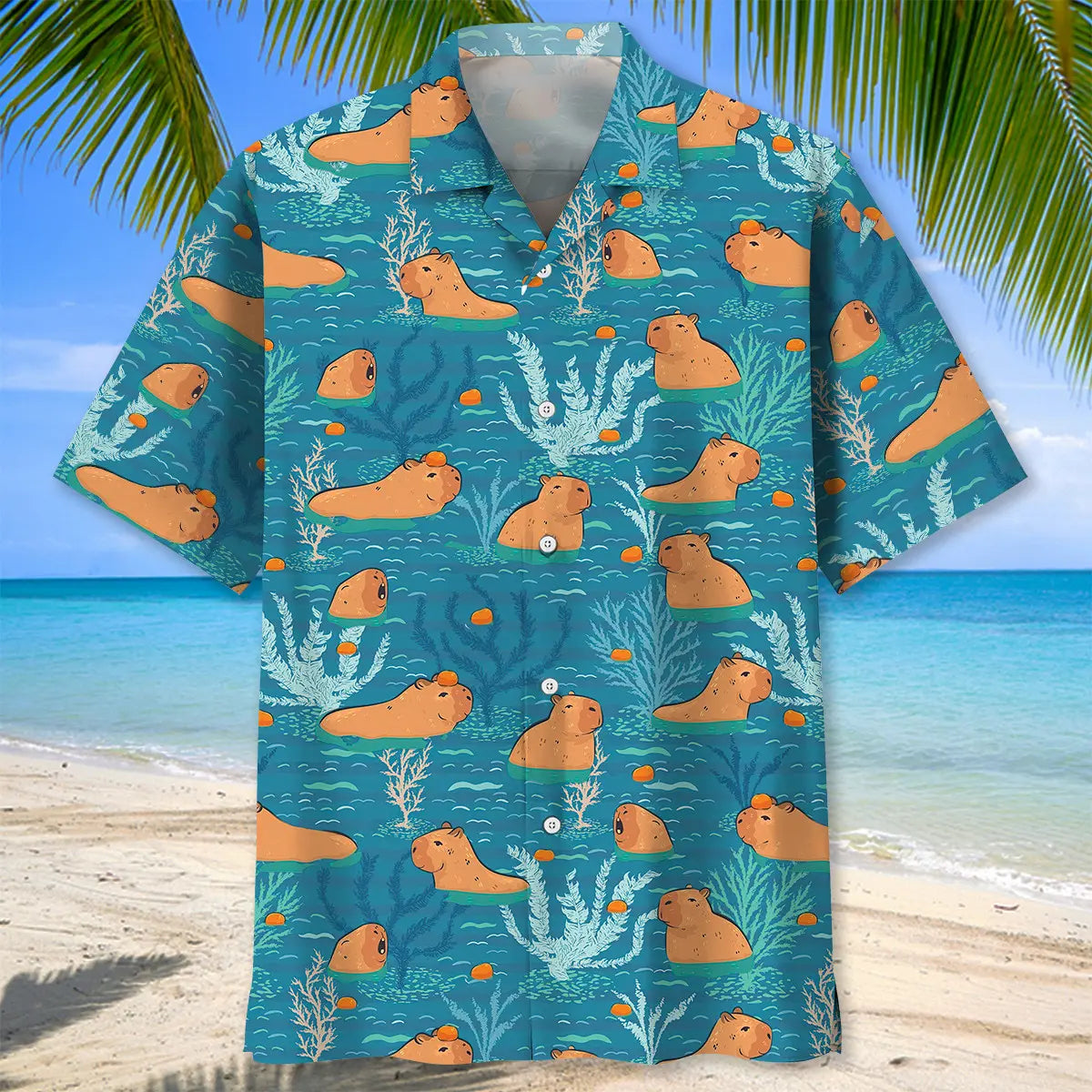 Capybara Orange Hawaiian Shirt For Summer Vacation, Beach Travel, And Casual Wear