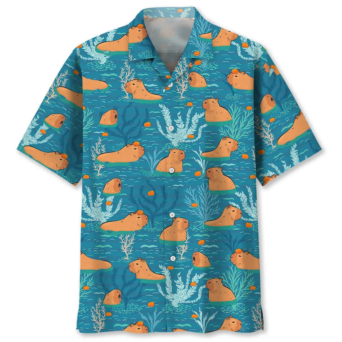 Capybara Orange Hawaiian Shirt For Summer Vacation, Beach Travel, And Casual Wear