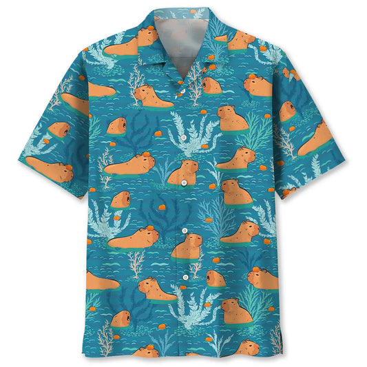 Capybara Orange Hawaiian Shirt For Summer Vacation, Beach Travel, And Casual Wear