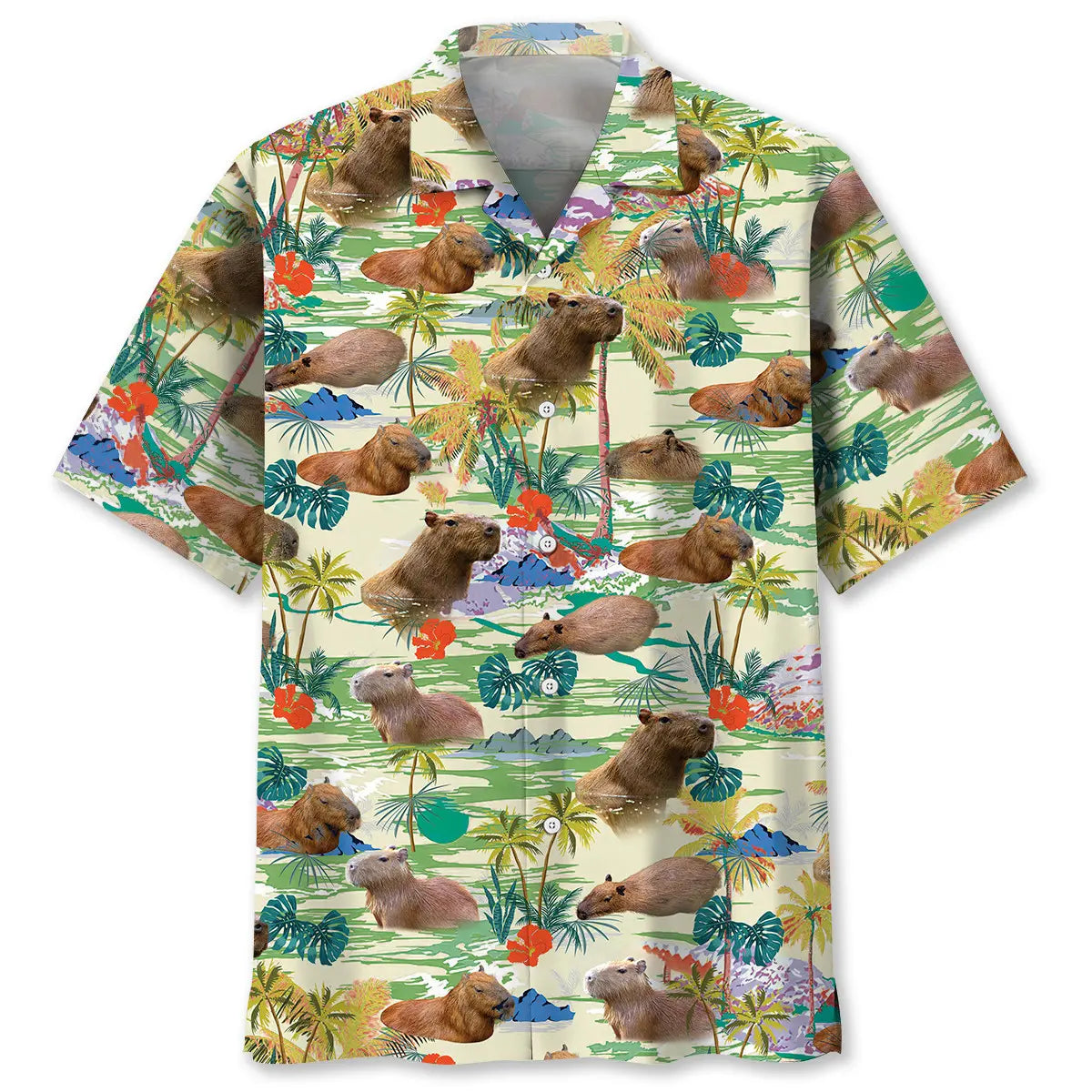 Tropical Capybara Hawaiian Shirt For Summer Vacation, Beach Travel, And Casual Wear