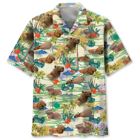 Tropical Capybara Hawaiian Shirt For Summer Vacation, Beach Travel, And Casual Wear