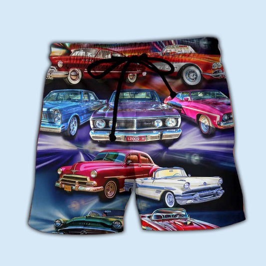 Color Mix Car Beach Shorts Pattern View For Coastal Holidays And Casual Activities