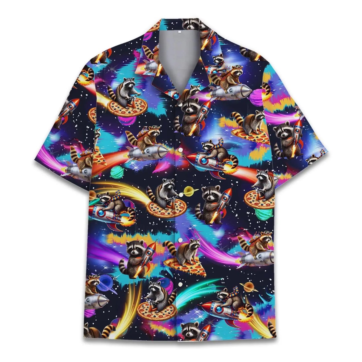 Galaxy Island Raccoon Aloha Hawaiian Shirt For Resort Trips, Coastal Parties, And Warm Weather Style