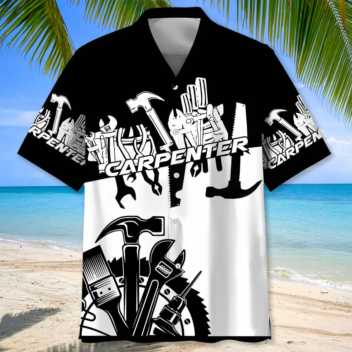 Carpenter Proud Black Hawaiian Shirt For Summer Road Trip, Resort Holiday, And Casual Outdoor Style