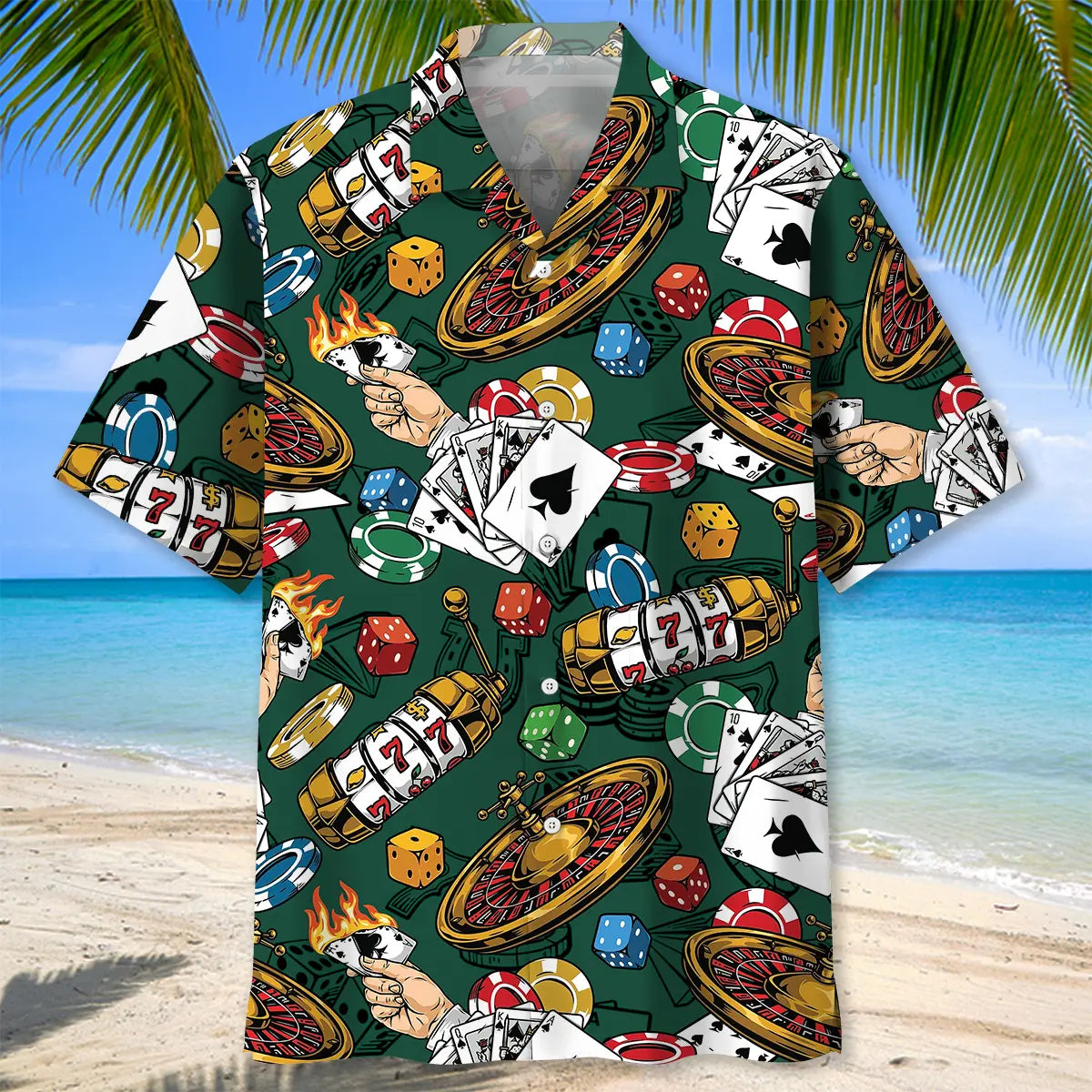 Vintage Casino Hawaiian Shirt For Summer Vacation, Beach Travel, And Casual Wear