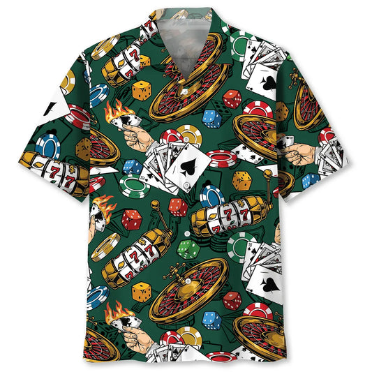 Vintage Casino Hawaiian Shirt For Summer Vacation, Beach Travel, And Casual Wear