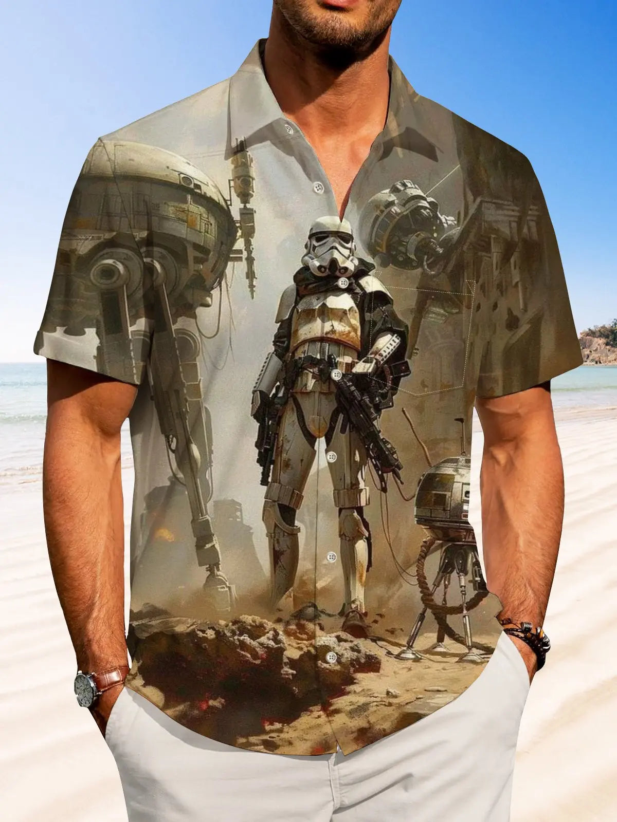 Vintage Creative Galactic Space Adventure Hawaiian Shirt For Beach Days, Summer Outings, And Thoughtful Gift Giving